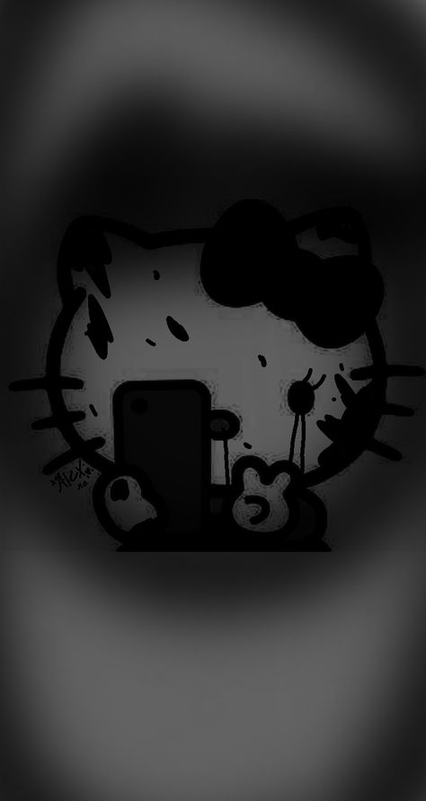 Home Screen Hello Kitty, Hello Kitty Aesthetic Wallpaper Black, Hello Kitty Black Aesthetic, Emo Wallpapers For Iphone, Dark Emo Wallpaper, Hello Kitty Wallpaper Emo, Black And White Hello Kitty, Halloween Wallpaper Black And White, Emo Hello Kitty Wallpaper