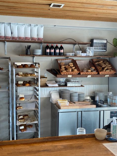 Garage Bakery Home, Small Bakery Kitchen, Pastry Shop Interior, Copenhagen Cafe, Small Bakery, Bakery Design Interior, Bakery Kitchen, Bakery Menu, Coffee Shop Aesthetic