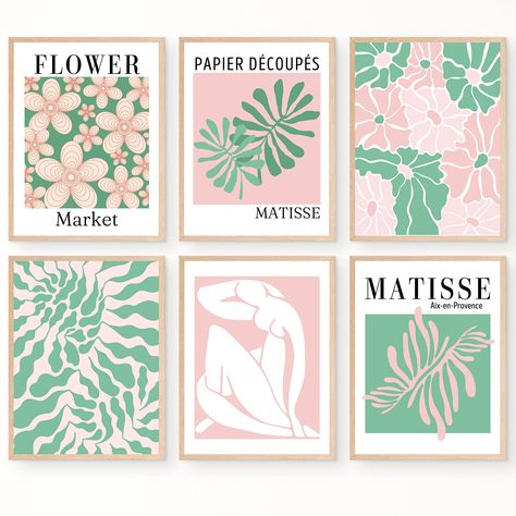 PRICES MAY VARY. AESTHETIC PASTEL DANISH DECOR: Danish pastel room decor aesthetic pictures are set of 6 flower market posters 8x10 inch Pink and green Matisse wall art prints.These aesthetic and cute abstract pictures printed on thick , high quality art paper. This trendy pink and green art will help you to create aesthetic danish pastel decor style for your room , bedroom , college dorm or apartment . EYE - CATCHING POSTERS FOR BEDROOM: Make your every day environment more aesthetic fun & colo Pastel Danish Room, Danish Room Decor, Green Matisse, Danish Decor, Pastel Danish, Green Room Decor, Pink Dorm, Matisse Wall Art, Pastel Room Decor