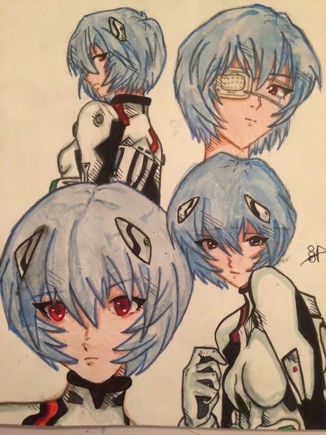 How To Draw Rei Ayanami, Evangelion Sketch Art, Evangelion Art Style, Rei Ayanami Sketch, Rei Ayanami Drawing, Neon Drawing Ideas, Neon Genesis Evangelion Drawing, Felt Tip Pen Art Drawings, Rei Sketch