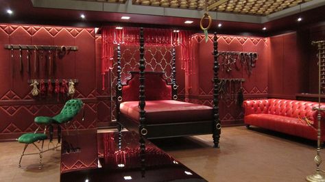 Red Room 50 Shades, Night Kingdom, Dark Eclectic, Dungeon Room, Red Room, Grey Room, Grey Bedroom, Red Rooms, Playroom Furniture