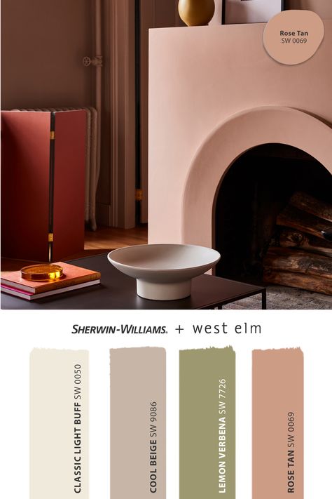 Bring monochromatic style to your living room with Sherwin-Williams colors from the @westelm 2024 paint palette. Tap this pin to order free color chips of Classic White Buff SW 0050, Cool Beige SW 9086, Lemon Verbena SW 7726, and Rose Tan SW 0069.

#SherwinWilliams #DIY #InteriorDesign #Color #Inspiration #Paint #HomeImprovement #WestElm #Fireplace #FireplaceIdeas #FireplaceInspo #ColorPalette #PaintColorPalette Sweet Orange Sherwin Williams, Sherwin Williams Rose Tan, Rose Tan Sherwin Williams, Sw Lemon Verbena, Lemon Verbena Sherwin Williams, Sw Rose Tan, Sherwin Williams Coral Clay, Cozy Living Room Paint, Subdued Sienna Sherwin Williams