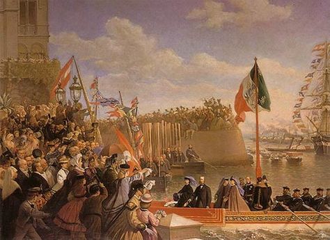 1864 Maximiliano y Carlota partiendo de Miramare hacia Mexico, by Cesare dell'Acqua (location unknown to gogm) | Grand Ladies | gogm Mexican Independence Day, Mexican Army, Mexico History, Fun Fact Friday, Mexican Heritage, Austro Hungarian, History Painting, Mexican Culture, Historical Pictures