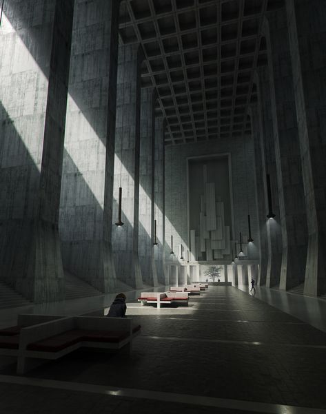 Bureau, Tarmo Juhola on ArtStation at https://www.artstation.com/artwork/v1Nnvd Brutalist City Concept Art, Brutalism Aesthetic, Brutalist Art, Sci Fi Architecture, Sci Fi Landscape, Monumental Architecture, Brutalism Architecture, Work Time, Brutalist Architecture