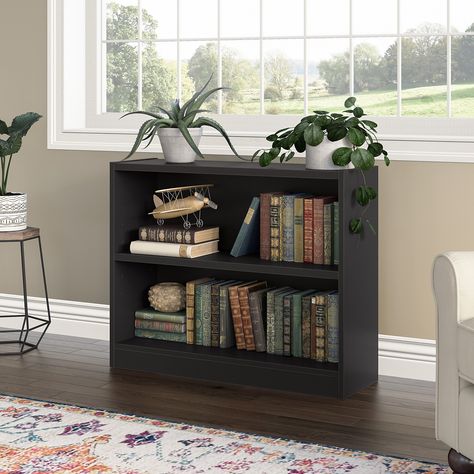 The Bush Furniture Universal Small 2 Shelf Bookcase provides a versatile organization solution that makes it easy to show off your personal library or brighten up the room with pictures and decorations. Storing Magazines, 2 Shelf Bookcase, Low Bookshelves, Black Bookcase, Low Bookcase, Small Bookshelf, Small Bookcase, Family Furniture, Shelf Bookcase