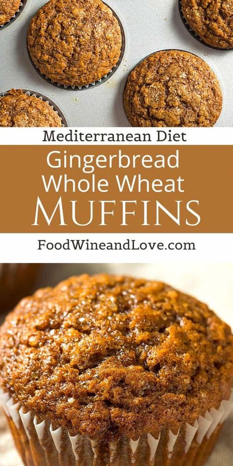 Gingerbread Whole Wheat Muffins, perfect healthy muffin recipe for fall and holiday baking, breakfast, brunch,snacks, or dessert! Healthy Vanilla Muffins, Mediterranean Deserts, Healthy Gourmet Recipes, Brunch Snacks, Wheat Muffins, Mediterranean Desserts, Ginger Muffins, Whole Wheat Muffins, Gingerbread Muffins