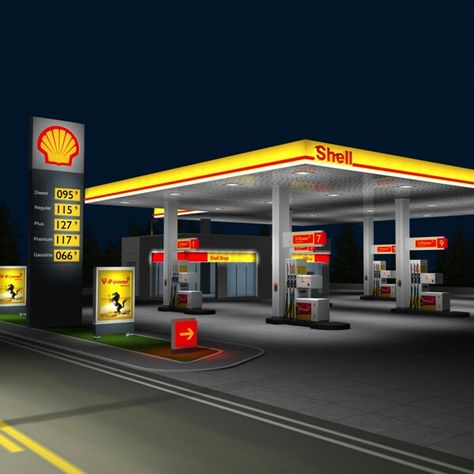 Shell gas station.  I absolutely adore that yellow! & the red Shell Gas Station, Canopy Architecture, Steel Trusses, Space Frame, Best Money Saving Tips, Petrol Station, Filling Station, Canopy Design, Shell Station