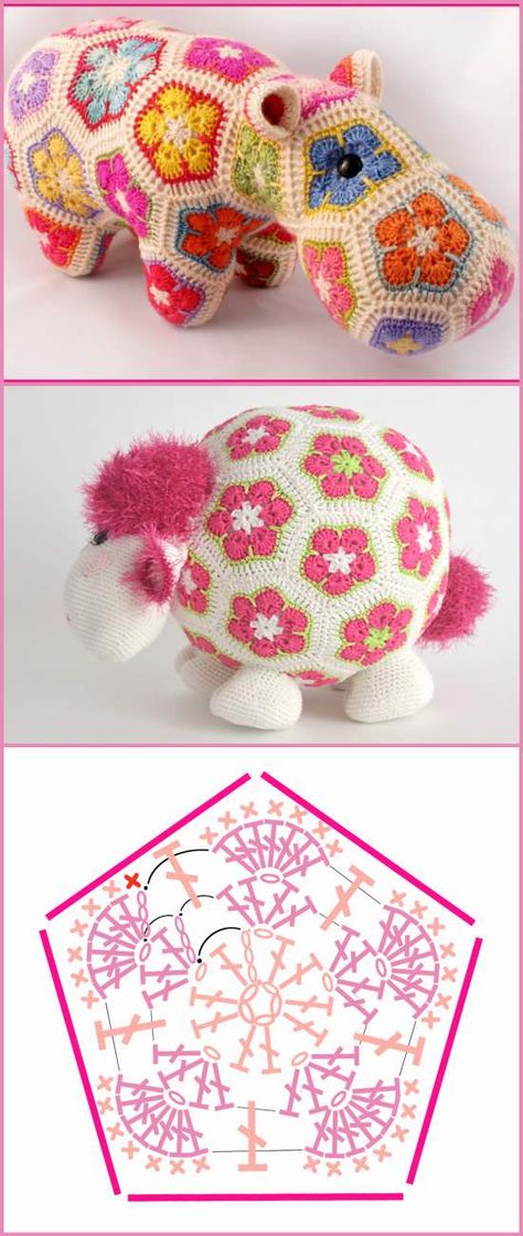 Crochet African Flower Pentagon Free Pattern | Your Crochet African Flower Crochet Animals, Granny Square Häkelanleitung, Flower Animals, Crochet African Flowers, Crochet Puff Flower, Crocheted Animals, Crochet Toys Free, Crochet Animal Amigurumi, Beginner Crochet Tutorial