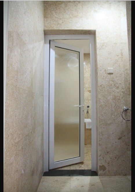 Bathroom Door Design Aluminium, Toilet Door Ideas, Bathroom Door Design, Glass Bathroom Door, Aluminium Door Design, Glass Entrance Doors, Bilik Air, Aluminium Windows And Doors, Home Model