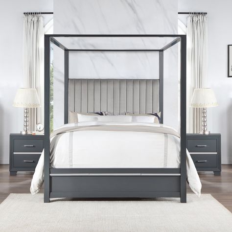 Canopy Bed With Storage, Canopy Bedroom Ideas, Modern Canopy Bed, Canopy Bedroom Sets, Black Bedroom Sets, 5 Piece Bedroom Set, Bedside Essentials, Matching Nightstands, Canopy Bedroom