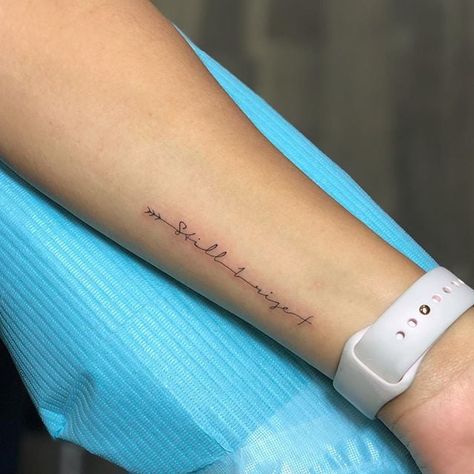 Still I Rise Side Wrist Word Tattoos, Side Wrist Arrow Tattoos For Women, Long Wrist Tattoos For Women, Women Small Forearm Tattoo, Tattoo Ideas Female Side Wrist, Small Forearm Tattoos For Women Writing, Script Wrist Tattoos For Women, Written Wrist Tattoo, Inside Elbow Tattoos For Women Words