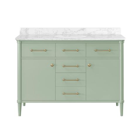 allen + roth Rian 48-in Sea Green Undermount Single Sink Bathroom Vanity with White Engineered Stone Top Lowes.com Removable Backsplash, Primary Bath, Single Sink Bathroom, Allen Roth, Bathroom Top, Sink Bathroom Vanity, White Countertops, Upstairs Bathrooms, Single Sink Bathroom Vanity