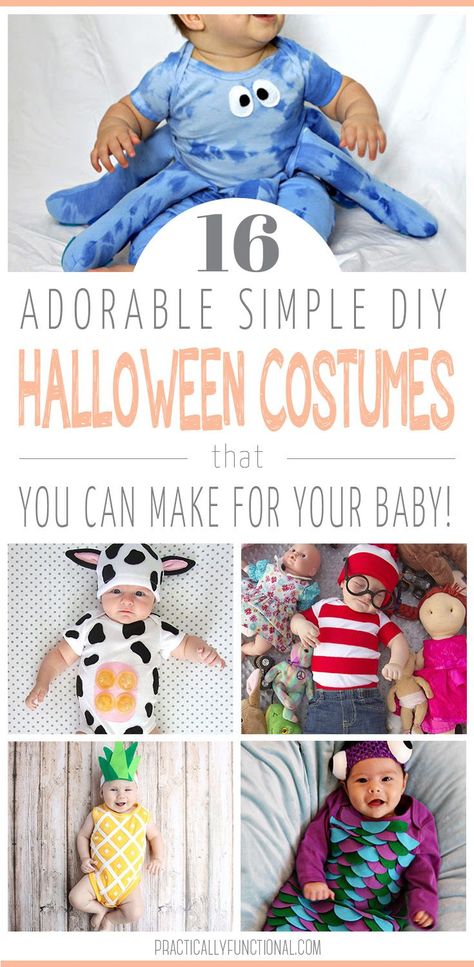 Dress your baby up for Halloween in one of these easy and cute DIY baby Halloween costumes! These easy Halloween costumes are a breeze to make and perfect for your infant or baby! Homemade Baby Costumes, Diy Baby Halloween Costumes, Diy Baby Costumes, Infant Halloween, Old Halloween Costumes, Meme Costume, Newborn Halloween Costumes, Boys Diy