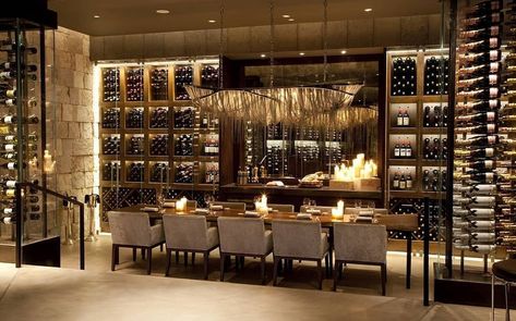 The private wine room at the Rosewood, Abu Dhabi.  Who wouldn't want an incredible dinner with a group of friends in this space. Wine Room Design, Wine Cellar Basement, Glass Wine Cellar, Almirah Designs, Wine Closet, Bar In Casa, Home Wine Cellars, Wine Tasting Room, Wine Cellar Design