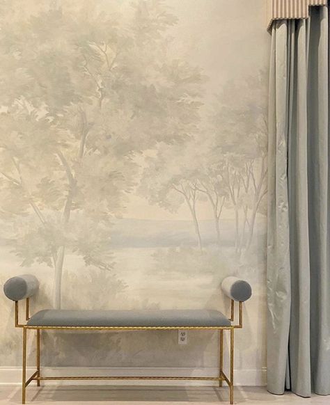 Susan Harter, Dining Room Murals, Dining Room Accent Wall, Luxurious Wallpaper, Elegant Entryway, Dining Room Accents, Room Accent Wall, Dining Room Wallpaper, Scenic Wallpaper