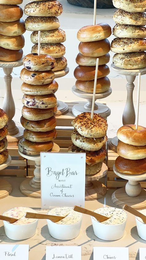 Instagram Bagel Bridal Shower Brunch Ideas, Coffee Themed Party Ideas, Bagel Brunch Bar, Breakfast Baby Shower Food, Bagel Bar Ideas, Brunch Theme Ideas, Bagel Bar Brunch, Bagel Boards, Brunch Baby Shower Food