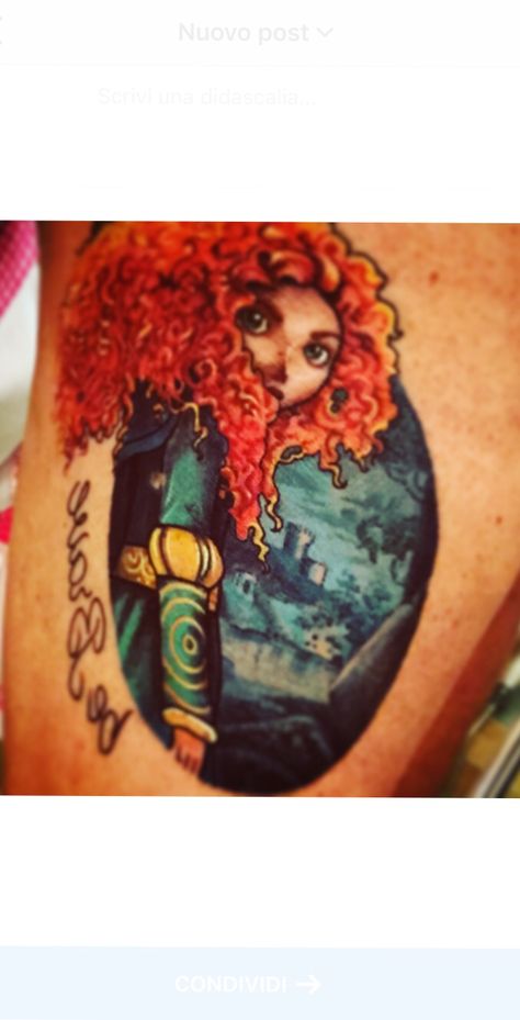 TheBrave tattoo - Merida - Ribelle Sugar Skull Tattoos, Disney Brave Tattoo, Brave Tattoo, Disney Inspired Tattoos, Disney Sleeve Tattoos, Be Brave Tattoo, Disney Brave, Gothic Tattoo, Skull Tattoo Design