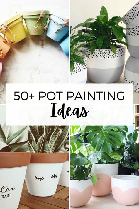 Garden Pots Painting Ideas, How To Decorate Plant Pots, Easy Clay Pot Painting Ideas, How To Paint Clay Flower Pots, Diy Flower Pot Designs, Hand Painted Pots Diy Easy, Diy Painting Clay Pots, Paint Your Own Plant Pot, Decorate Clay Pots Terra Cotta