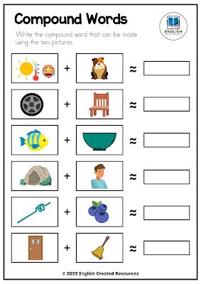 Nouns Kindergarten, Teaching Literary Elements, English Created Resources, Vocabulary Games For Kids, Pictionary Words, Compound Words Worksheets, Compound Words Activities, Free English Worksheets, Words Activities