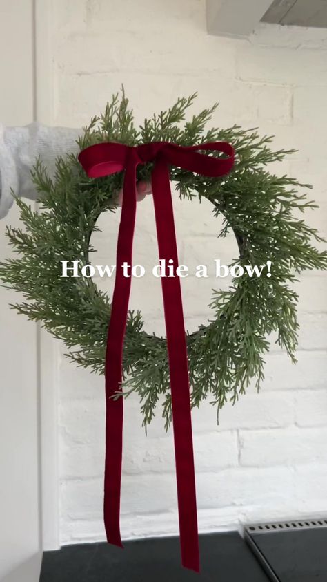 Tie A Ribbon Bow, Tie Bows With Ribbon, Olivia Lee, Velvet Christmas Bow, Ribbon Bow Tutorial, Outdoor Christmas Wreaths, Ribbon Wreath Christmas, Winter Wreath Diy, Christmas Bow Tie