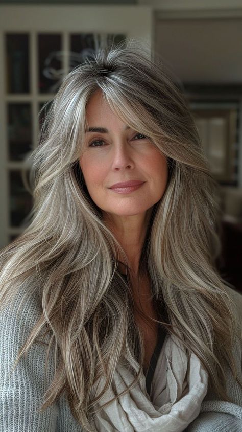 "Elegant Transformations: Gorgeous Hairstyles and Haircuts for Women Over 50. Rediscover Your Radiance! Timeless Looks for Timeless Beauty. Long Silver Hair, Women Haircuts Long, Grey Hair Transformation, Timeless Looks, Grey Hair Inspiration, Haircuts For Women Over 50, Beautiful Gray Hair, Gorgeous Hairstyles, Hairstyles And Haircuts