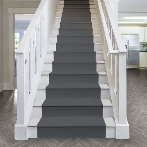 Grey Stair Carpet, Gray Stair Runner, Stair Carpet Runner, Gray Stairs, Black Stairs, Types Of Carpet, Stair Runners, Stair Runner Carpet, Carpet Stairs