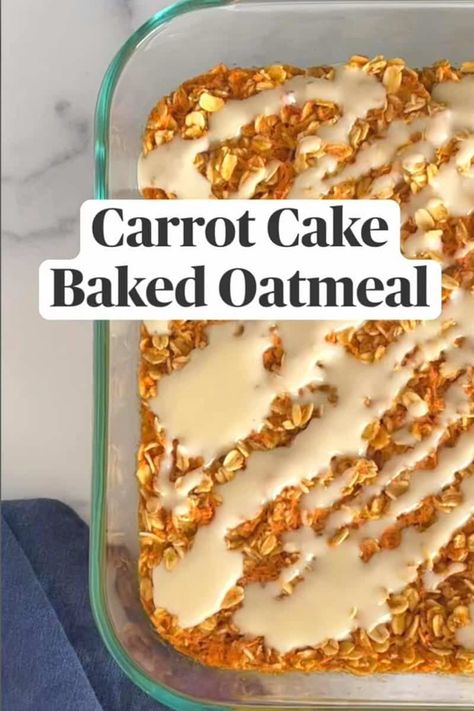 This Carrot Cake Baked Oatmeal offers a warm, comforting flavor reminiscent of a classic carrot cake. Topped with a maple cream cheese icing. Oat Carrot Cake, Carrot Cake Baked Oatmeal, College Recipes, Oatmeal Squares, Maple Cream Cheese, Old Fashioned Oats, Carrot Cake Oatmeal, Oatmeal Cake, Baked Carrots