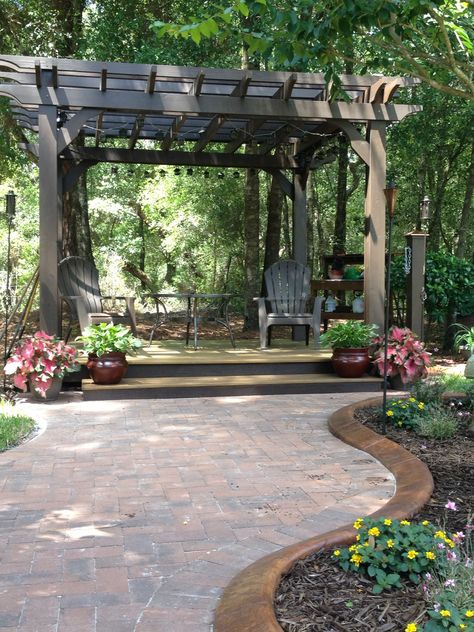 My garden pergola. Pergola Colors, Stained Pergola, Pergola Walkway, Garden Edge, Black Pergola, Wisteria Pergola, Pergola Plans Design, Outdoors Ideas, Landscape Curbing