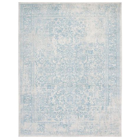 SAFAVIEH Evoke Ivory/Aqua 9 ft. x 12 ft. Distressed Border Medallion Area Rug EVK256J-9 - The Home Depot Blue Rug Bedroom, Coastal Room Decor, Beach House Room, Blue Dorm, Girls Rugs, Dorm Rugs, Blue And White Rug, Office Area Rugs, Medallion Area Rug