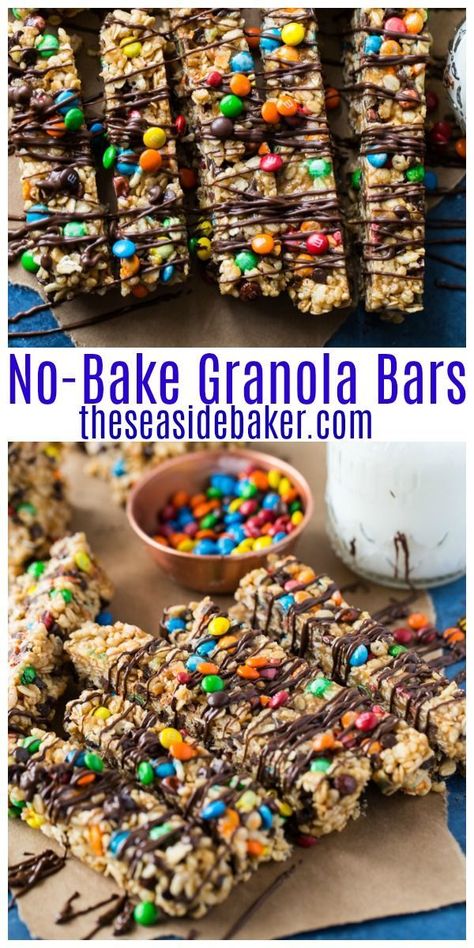 These No-Bake Granola Bars are fun, easy to make and totally kid friendly. Plus they taste so delicious, you'll never go back to the store bought versions again. And click thru for suggestions on how to make these an even healthier treat! | #TheSeasideBaker #granolabars | See this and other delicious recipes at TheSeasideBaker.com Bake Granola Bars, No Bake Granola, No Bake Granola Bars, Baked Granola, Granola Recipe Bars, Homemade Granola Bars, Kid Snacks, Granola Bar, Never Go Back