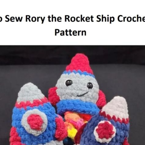 Ramsha on Instagram: "Rory the Rocket Ship is modeled after my son's favorite shoes. As he's outgrowing them I made him a little souvenir of them.   I hope you will enjoy this no sew pattern! I'd love to see your Rory if you make him!  Yarn: Bernat Blanket @bernatyarn @yarnspirations  Yarn: Sweet Snuggles Lite @michaelsstores  Eyes: 12mm Hook: 5.5mm & 6mm  #amigurumi #crochet #crochetamigurumi #crochetpattern #amigurumiproject #amigurumipattern #crochetproject #crocheting #fiberart #fiberartist #handmade #handmadewithlove #crochetplushie #amigurumiplushie #backpackbuddy #amigurumikeychain #crochetkeychain #creatingwithyarn #patternwriting #nosewdesign #nosew #quickmakes #marketprep #rocketship #crochetrocketship #amigurumirocketship" Crochet Outer Space Free Pattern, Space Themed Crochet Patterns, Crochet Rocket Ship Pattern Free, Amigurumi Space Free Pattern, Crochet Rocket Ship Lovey, Bernat Blanket, Crochet Eyes, Plushie Patterns, Rocket Ship