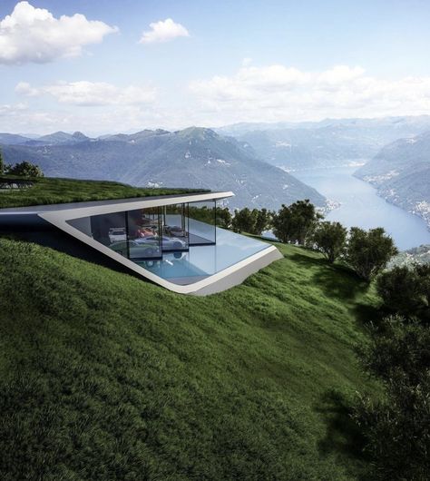 Villa In Mountain, Amazing Architecture Homes, Mountain Architecture Concept, Green Architecture House, House On A Mountain, Villa Mountain, House On Mountain, House In Mountains, Villa House Design