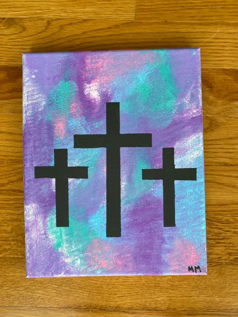 Cute and easy painting for lovers of Christ Religious Paintings Easy, Cute Easy Paintings, Religious Paintings, Easy Canvas Painting, Vbs Crafts, Canvas Painting Designs, Canvas Painting Diy, Cross Paintings, Easter Activities