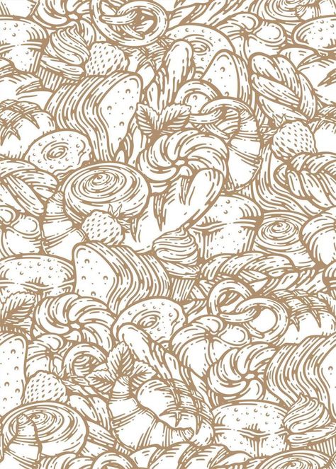 Hand drawn seamless pattern of bread and bakery products. Baked goods background. Vector illustration. Bakery Products, Bread Art, Bread And Pastries, Vector Hand, Vector Background, Background Patterns, Vector Logo, Baked Goods, Graphic Illustration