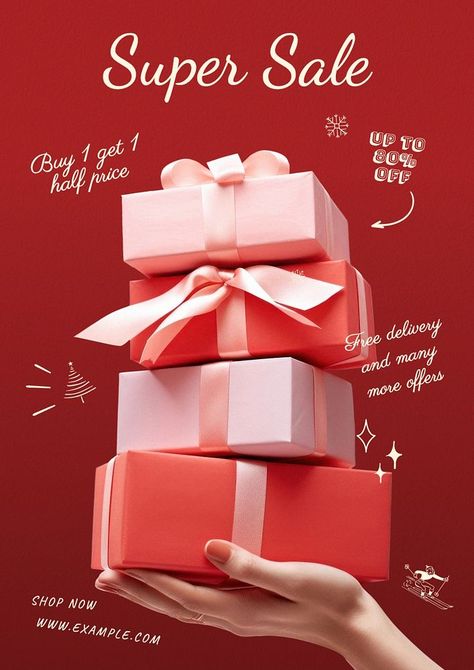 Super sale poster template | premium image by rawpixel.com / ton Super Sale Poster, Christmas Sale Poster, Birthday Sale, Christmas Gift Sale, Gift Post, Christmas Ad, Christmas Post, Social Media Design Inspiration, Social Ads