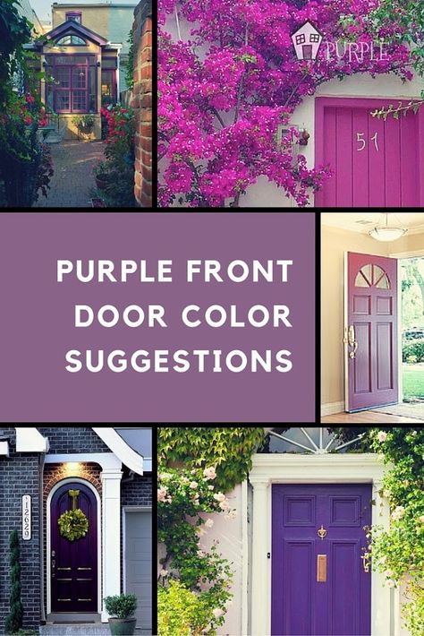 Purple Front Door Color Suggestions: This guide will help you pick the best purple front door color to compliment your home's color and style. Blue House Purple Front Door, Plum Door Exterior, Purple Garage Door, Plum Front Door Colors, Purple Front Door Grey House, Dark Purple Front Door, Purple Doors Front House, Purple Front Door Colors, Lavender Front Door