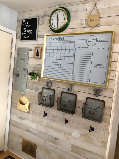 Command Center #organization #familycenter Family Command Center Wall, Home Command Center, Family Command Center, Farmhouse Side Table, Cute Dorm Rooms, Pallet Wall, Command Center, Family Organizer, Farmhouse Living