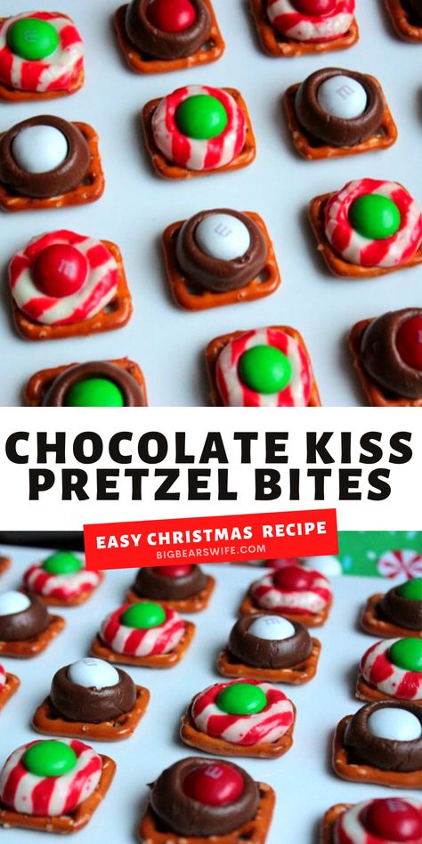 Pretzel Candy Melts, Pretzel Kisses, Pretzel Chocolate Bites, Pretzel Desserts, Christmas Pretzels, Pretzel Bites Recipes, Pretzel Treats, Delicious Christmas Desserts, Easy Christmas Treats