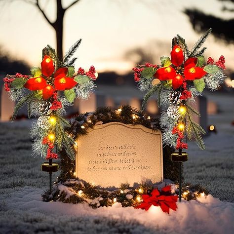 Amazon.com: TISEJOY Solar Christmas Decorations Outdoor Lights, Set of 2 Xmas Waterproof Cross Stake, Cemetery Grave Decorations, Faux Pine Cones and Flowers Ornament Memorial Stakes for Grave Garden Yard Lawn : Patio, Lawn & Garden Christmas Tombstone Decorations, Cemetery Decorations Christmas, Christmas Cemetary Ideas, Cemetery Christmas Decorations, Cemetary Decorating Ideas, Christmas Grave Decorations Cemetery, Gravesite Decorations Diy, Diy Grave Decorations, Decorating Grave Sites Ideas