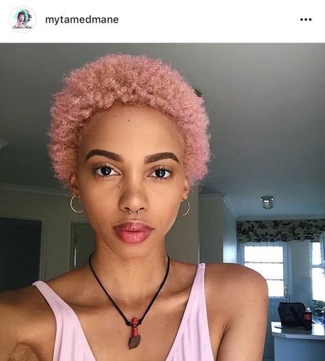 Pretty and Pink | All the inspo you need to style your TWA. Tiny Afro, Pink Afro, Pink Short Hair, Natural Hair Woman, Teeny Weeny Afro, Twa Hairstyles, Afro Natural, Nappy Hair, Dyed Natural Hair