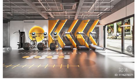 Gym Waiting Area Design, Modern Gym Interior Design, Orange Gym, Fitness Center Design, Small Home Gym Ideas, Boutique Gym, Gym Design Interior, Small Home Gym, Room Gym