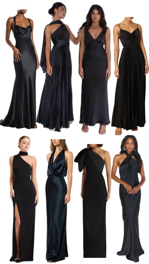 black bridesmaid dresses, bridesmaid dress inspo, modern wedding, black tie wedding,  long black dresses, classy black dresses, old money wedding #OutfitInspiration #FashionStyle #OOTD #CasualWear #StylishLook #WardrobeGoals #ChicOutfit #FashionTrends #StreetStyle #FashionTips #EverydayStyle #OutfitIdeas #FashionInspo #DressToImpress #StyleGuide #TrendyLooks #FashionDiaries #DayToNight #SustainableFashion #PersonalStyle Classy Black Dresses, Black Formal Dress Long Classy, Black Tie Bridesmaid Dresses, Dresses Old Money, Black Bridesmaid Dress Mismatched, Old Money Wedding, Black Tie Bridesmaids, Bridesmaid Dress Shoes, Money Wedding