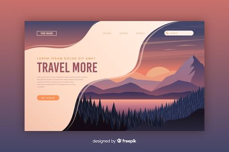 Travel Landing Page, Website Color Schemes, Flat Web Design, Computer Science Programming, Adventure Logo, Landing Page Template, Game Concept Art, Travel Logo, Summer Landscape