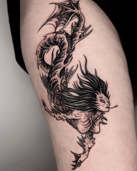 Sea Monster Tattoo Mythical Creatures, Scylla Tattoo, Sea Creature Tattoo Ideas, Apollo Tattoos, Gore Tattoo, Apollo Tattoo, Popular Tattoo Designs, Ocean Monsters, Tattoo Dark