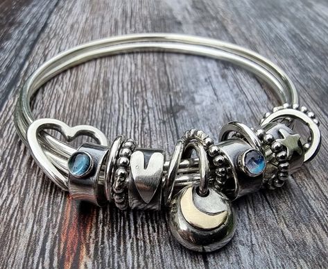 Jewellery Cupboard, Silver Metal Clay, Stamped Necklaces, Charm Bangles, Metal Clay Jewelry, Clay Jewellery, Sterling Silver Jewelry Handmade, Sterling Silver Jewellery, Gold Moon