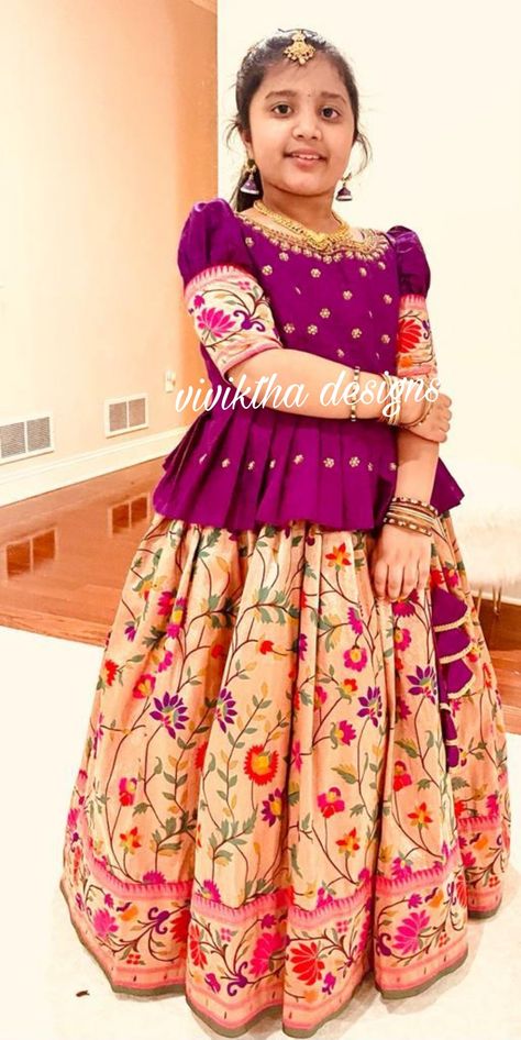 Paithani Dress Pattern, Kids Lehanga Design Indian Dresses, Kids Blouse Designs For Lehanga, Kids Lehanga Design For Wedding, Lehanga Blouses, Langa Blouse For Kids, Sequence Flower, Cute Siblings, Indian Dresses For Kids