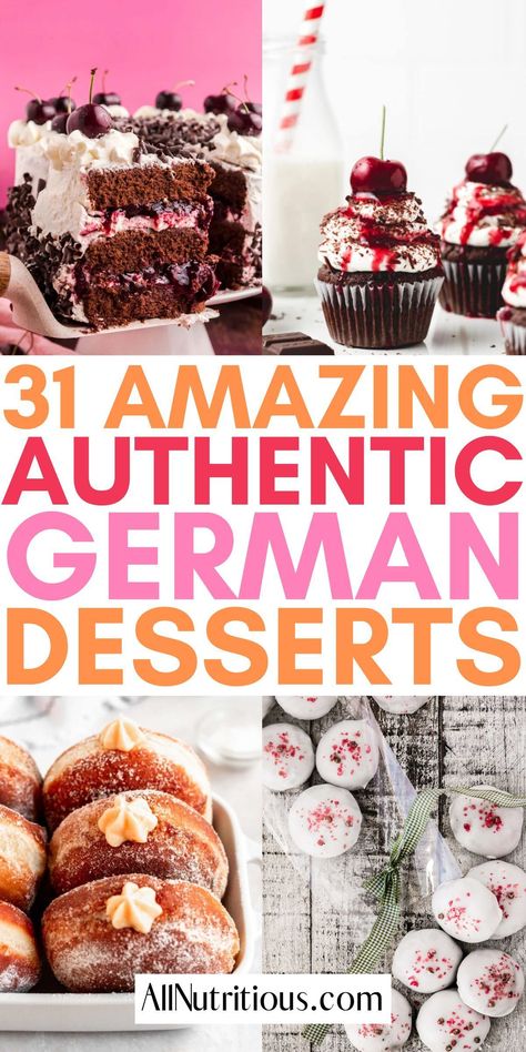 If you love german foods you need to make these decadent German dessert recipes. These incredible authentic german desserts are easy and delicious to make. You will love making these german dessert recipes for special occasions. German Dessert Recipes, German Christmas Desserts, German Recipes Dessert, German Snacks, German Dessert, Easy German Recipes, German Pastries, German Food Authentic, German Cookies