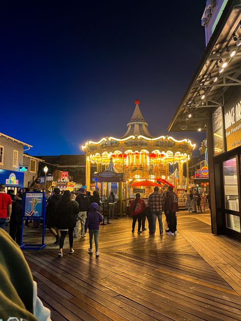 pier 39, san francisco, san fran, piers, carousel, carousel in pier 39, carousel in san francisco, summer, summer nights, summercore, san francisco at night, san francisco night, aesthetic, carnival, carnival at night, San Fransico Aesthetic Night, San Francisco Night Aesthetic, Bay Area Aesthetic, Carnival At Night, Places To Travel With Friends, San Francisco Pier, Amazing Places To Travel, San Francisco Aesthetic, Pier 39 San Francisco