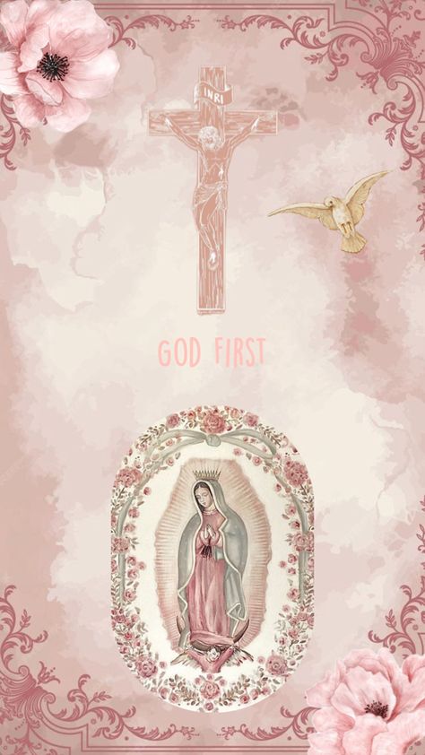 Love Jesus. God first. And bless you all. This one has both Jesus on the cross and the Virgin Mary. And The Holy Spirit on the side. ✝️🎀🤍 Mother Mary Wallpaper, Mexico Wallpaper, Christian Iphone Wallpaper, Catholic Wallpaper, Virgin Mary Art, Mexican Culture Art, Christian Quotes Wallpaper, Cross Wallpaper, Jesus And Mary Pictures