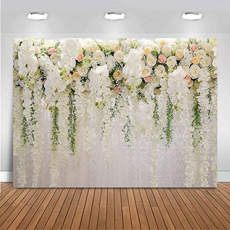 Amazon.com : Mocsicka Wedding Backdrop Romance Bridal Floral Wall Background for Photography Vinyl Anniversary Photo Shoot Birthday Party Dessert Table Decoration Banner (7x5ft) : Electronics Flower Backdrop Wedding, Bridal Shower Backdrop, White And Pink Roses, Diy Wedding Backdrop, Wedding Backdrops, Flower Wall Backdrop, Wedding Scene, Floral Backdrop, Mural Floral